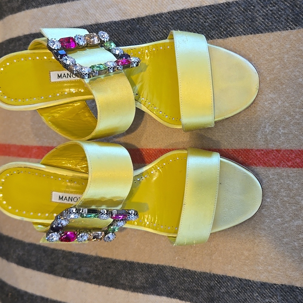Manolo Blahnik Verda Sandal profi 105 Chartreuse 37 - Picture 2 of 13